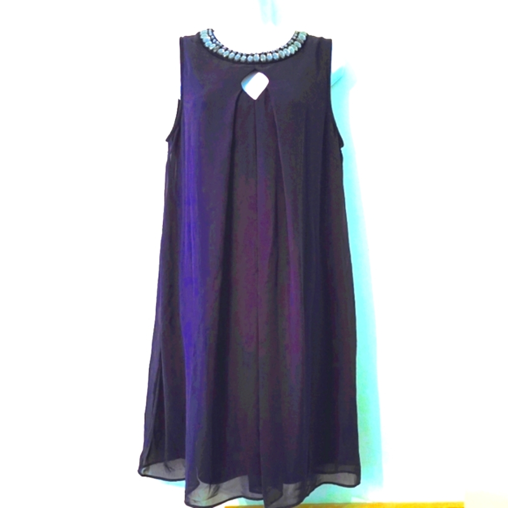 Midnight Blue Formal Sleeveless Dress Womens Size 12 Diamond Neckline.